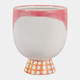 17940#Cer, 7"h  Pretty Eyelash Flower Vase, Pnk/wht