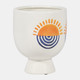 17941#Cer, 7"h Sunrise Eyes Flower Vase, Wht/orange/blue