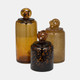 18003-02#Glass, 10" Jar W/ Knot Lid Amber Bubble