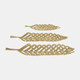 18028#Metal, S/3 14/21/23"l Open Cut Leaf Plate, Gold