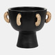18045-01#Terracotta, 9"h Eared Bowl On Stand Vase, Black