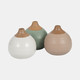 12681-04#S/3 Matte Bud Vases, Creme/drk Sage/cotton White