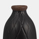 17930-15#Cer, 9" Plaid Textured Vase, Black