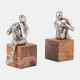 18139#Metal, S/2 7" Thinking Man Bookend Wood Base, Silv