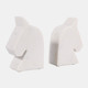 18140#Marble, S/2 6" Horse Head Bookends, White