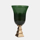 18157-01#Glass, 15" 5th Ave Vase On Stand, Green/gold