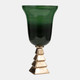 18157-02#Glass, 19" 5th Ave Vase On Stand, Green/gold