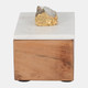 18169-01#Marble, 7" Clear Agate Cluster & Wood Base Box, Na