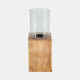 18216-02#Wood, 15" Square Base Pillar Hurricane, Natural