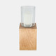 18216-02#Wood, 15" Square Base Pillar Hurricane, Natural