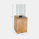 18216-02#Wood, 15" Square Base Pillar Hurricane, Natural