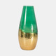 18267-02#Glass, 15" Gold Dipped Vase, Green