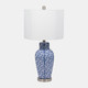 51267#Ceramic, 26"  Jar W/ Gold Trim Table Lamp, Blue/wh