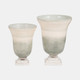 18271-01#Glass, 12" Vase On Marble Base, Sage/ivory Kd