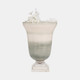 18271-02#Glass, 14" Vase On Marble Base, Sage/ivory Kd