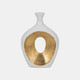 15119-07#Cer, 13"h 2-tone Scratched Oval Vase, Wht/gld