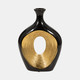 15119-08#Cer, 13"h 2-tone Scratched Oval Vase, Blk/gld