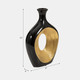15119-08#Cer, 13"h 2-tone Scratched Oval Vase, Blk/gld