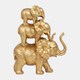 18415-01#Resin, 10" Stacked Raised Trunk Elephants, Gold