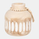 18450-01#Wood, 8" Round Ridged Vase W/ Tassels, Natural
