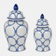 18476-01#Cer, 18" Links Temple Jar, Blue/white