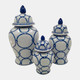 18476-03#Cer, 10" Links Temple Jar, Blue/white