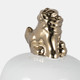 18477-06#Cer, 18" Lion Head Temple Jar, White/gold