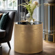 18547-02#Wood, 24" Gold, Black Glass Side Table