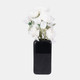 17867-26#Cer, 10" Squared Grooved Vase, Black