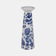 17863-06#Porc, 12" Chinoiserie Floral Candle Holder, Blue/w
