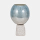 18832-01#Glass, 13" Bowl Pillar Holder Marble Base, Aqua/wh