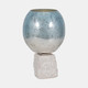 18832-01#Glass, 13" Bowl Pillar Holder Marble Base, Aqua/wh