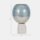 18832-01#Glass, 13" Bowl Pillar Holder Marble Base, Aqua/wh