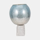 18832-02#Glass, 15" Bowl Pillar Holder Marble Base, Aqua/wh