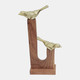 18864#Wood, 2 Birds On Base, Gold/brown