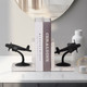 18934#Metal, S/2 6" Airplane Bookends On Marble, Blk/wht