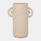 18958#Cer, 10" Face Vase W/ Handles, Ivory