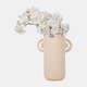 18958#Cer, 10" Face Vase W/ Handles, Ivory