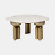 18992-02#Metal, 36" Marble Top Coffee Table, Gold/white,kd