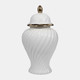 19044-01#Cer, 20" Swirl Temple Jar, White/gold