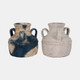 19008-03#Terracotta, 12" Triple Handle Jug, Blue/ivory