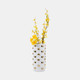 19127-01#Stoneware, 15" Cylinder Vase, White/gold