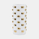 19127-01#Stoneware, 15" Cylinder Vase, White/gold