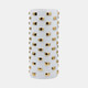 19127-02#Stoneware, 11" Cylinder Vase, White/gold