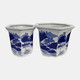 19137#Cer, S/2 6/8" Chinoiserie Planters, Blue/white