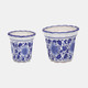 19141#Cer, S/2 6/8" Chinoiserie Pot Planters, Blue/wht