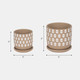 20236#S/2 5/6" Hand Stamped Saucer Planters, Tan/white