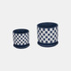 20238-03#S/2 5/6" Checkerboard Saucer Planters, Blue/white