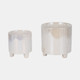 20257#S/2 6/8" Iridescent Line Footed Planters, Ivory