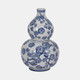 20372-02#14" Cherry Blossom Chinoiserie Gourd Vase, Blue/wh